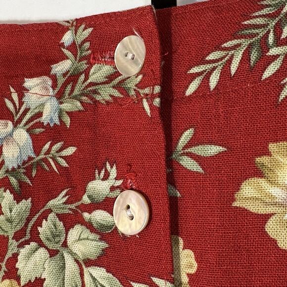 Vintage Cherry Red Skirt Floral Maxi Button Front Orvis Linen Blend NEW 12 USA - Picture 4 of 12